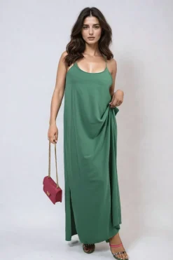 Green Fiona Spaghetti Strap Side Slit Maxi Dress<IKRUSH Online
