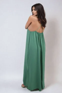 Green Fiona Spaghetti Strap Side Slit Maxi Dress<IKRUSH Online