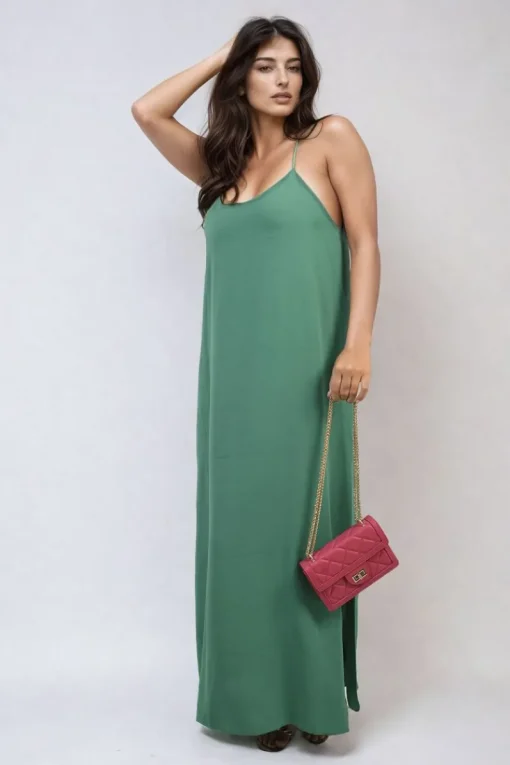 Green Fiona Spaghetti Strap Side Slit Maxi Dress<IKRUSH Online