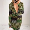 Green Jade Twist Front Patterned Mini Dress<IKRUSH Sale