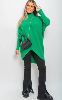 Green Janiyah Turtle Neck Longline Knitted Jumper<IKRUSH Discount