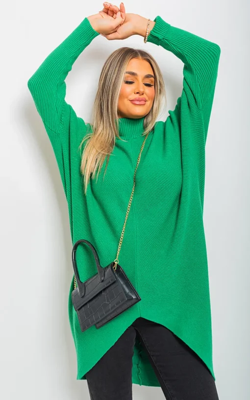 Green Janiyah Turtle Neck Longline Knitted Jumper<IKRUSH Discount