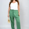Green Matilda Drawstring High Waist Trouser with Side Pockets<IKRUSH Clearance