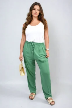 Green Matilda Drawstring High Waist Trouser with Side Pockets<IKRUSH Clearance