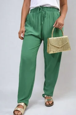Green Matilda Drawstring High Waist Trouser with Side Pockets<IKRUSH Clearance