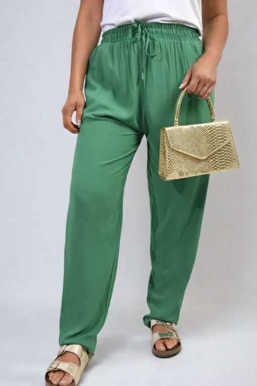 Green Matilda Drawstring High Waist Trouser with Side Pockets<IKRUSH Clearance