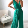 Green Petra Pleated Wide Leg Jumpsuit<IKRUSH Discount