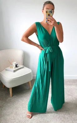 Green Petra Pleated Wide Leg Jumpsuit<IKRUSH Discount