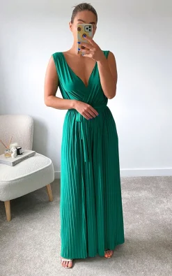 Green Petra Pleated Wide Leg Jumpsuit<IKRUSH Discount