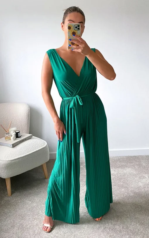 Green Petra Pleated Wide Leg Jumpsuit<IKRUSH Discount