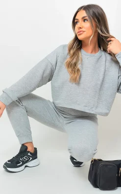 Grey Amanda Sweatshirt and Jogger Loungewear Co-ord Set<IKRUSH Online