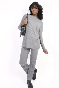 Grey Annalise Knitted Top and Trouser Co-ord Set<IKRUSH Online