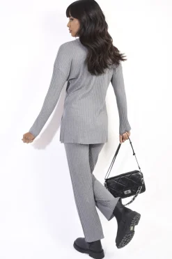 Grey Annalise Knitted Top and Trouser Co-ord Set<IKRUSH Online