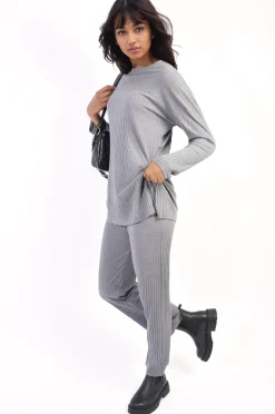 Grey Annalise Knitted Top and Trouser Co-ord Set<IKRUSH Online