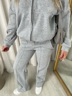 Grey Ashlee Zip Bomber Jacket and Trouser Co-ord Set<IKRUSH Hot