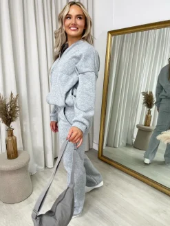 Grey Ashlee Zip Bomber Jacket and Trouser Co-ord Set<IKRUSH Hot