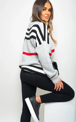 Grey Ava Oversized Striped Long Sleeve Knitted Jumper<IKRUSH Hot