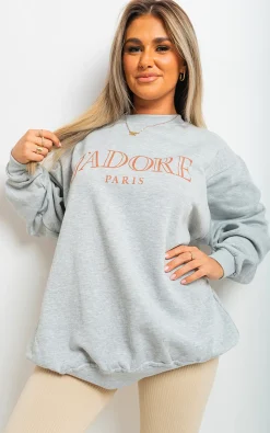 Grey Bryn J'Adore Paris Print Oversized Jumper Top<IKRUSH Discount
