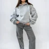 Grey Carla Ruched Sleeve Oversized Hoodie with Front Pouch Pocket<IKRUSH New