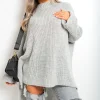Grey Faye High Neck Oversized Long Sleeve Knitted Jumper<IKRUSH New
