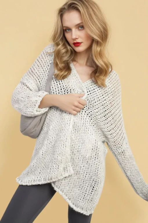 Grey Hazel Chunky Long Sleeve Knitted Cardigan<IKRUSH New