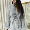Grey Janna Faux Fur Trim Winter Jacket<IKRUSH Discount