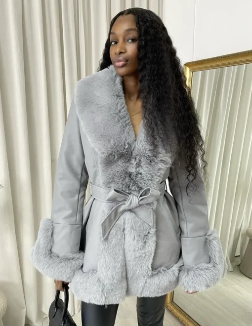 Grey Janna Faux Fur Trim Winter Jacket<IKRUSH Discount