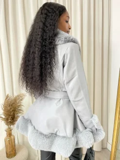 Grey Janna Faux Fur Trim Winter Jacket<IKRUSH Discount