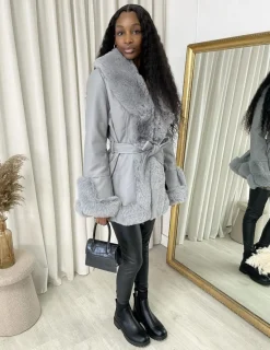 Grey Janna Faux Fur Trim Winter Jacket<IKRUSH Discount