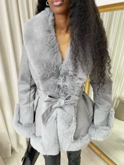 Grey Janna Faux Fur Trim Winter Jacket<IKRUSH Discount