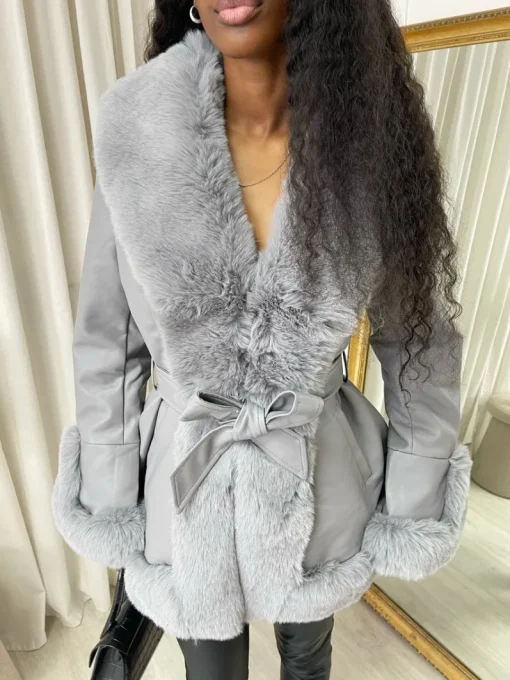 Grey Janna Faux Fur Trim Winter Jacket<IKRUSH Discount