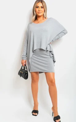 Grey Joanna Oversized Long Sleeve Asymmetric Mini Dress<IKRUSH Discount