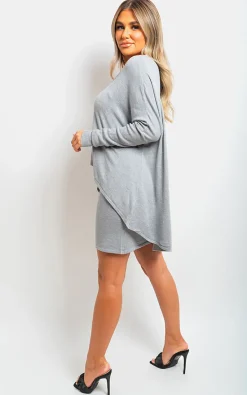 Grey Joanna Oversized Long Sleeve Asymmetric Mini Dress<IKRUSH Discount