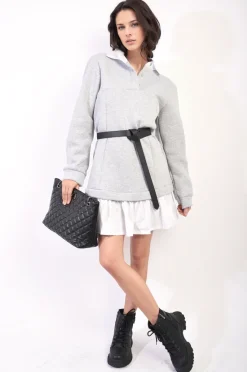 Grey Kayla Collared Long Sleeve Mini Dress<IKRUSH New
