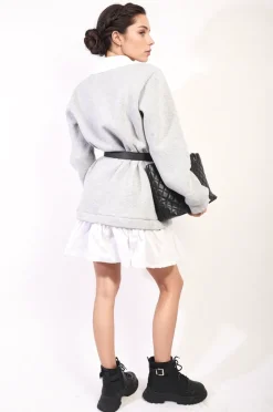 Grey Kayla Collared Long Sleeve Mini Dress<IKRUSH New