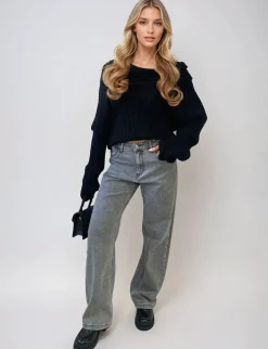 Grey Madelyn High Waist Loose Leg Jeans<IKRUSH Outlet