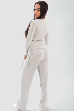 Grey Remi Long Sleeve Button Down Top & Trouser Co-ord Set<IKRUSH Clearance