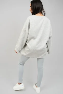 Grey Remi Oversized Long Sleeve Sweatshirt Top<IKRUSH Online