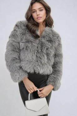 Grey Shayna Faux Fur Winter Jacket<IKRUSH Hot