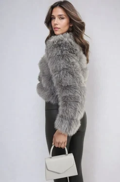 Grey Shayna Faux Fur Winter Jacket<IKRUSH Hot