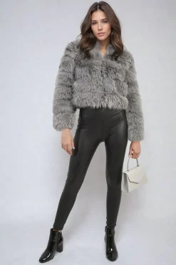 Grey Shayna Faux Fur Winter Jacket<IKRUSH Hot