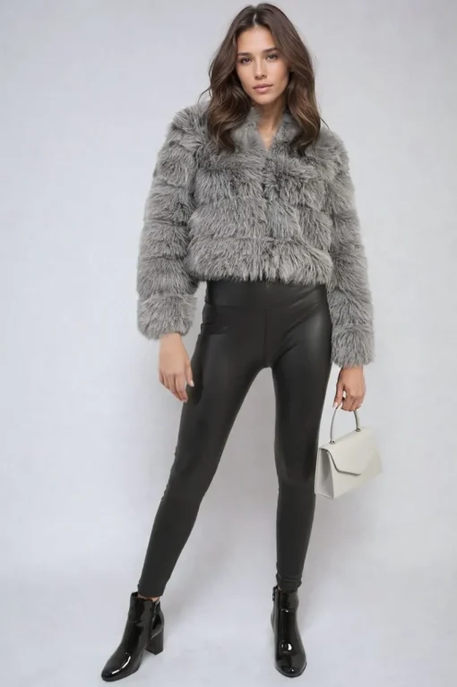 Grey Shayna Faux Fur Winter Jacket<IKRUSH Hot