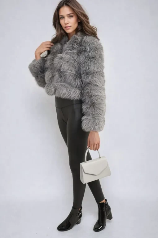 Grey Shayna Faux Fur Winter Jacket<IKRUSH Hot