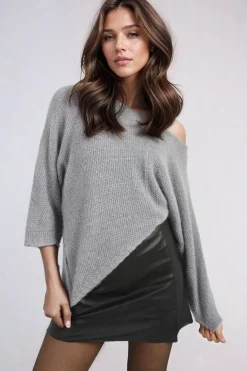 Grey Shelly Oversized Knitted Top<IKRUSH Clearance