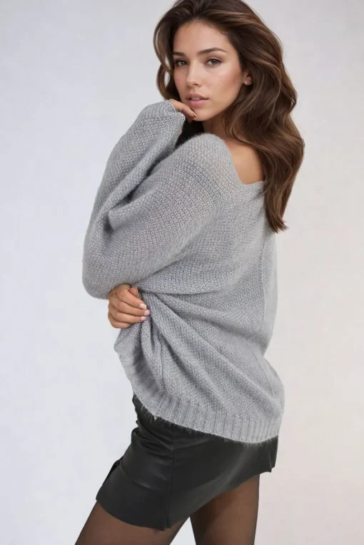 Grey Shelly Oversized Knitted Top<IKRUSH Clearance