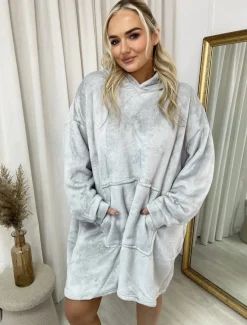Grey Sonya Oversized Fluffy Winter Blanket Hoodie<IKRUSH Online
