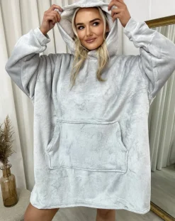 Grey Sonya Oversized Fluffy Winter Blanket Hoodie<IKRUSH Online