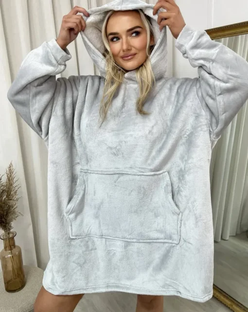 Grey Sonya Oversized Fluffy Winter Blanket Hoodie<IKRUSH Online