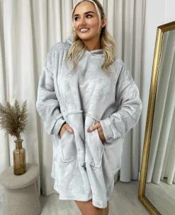 Grey Sonya Oversized Fluffy Winter Blanket Hoodie<IKRUSH Online