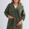 Khaki Alma Open Front Folded Sleeve Jacket with Pockets<IKRUSH Best